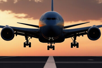 Fototapeta premium front view of photorealistic passenger plane landing