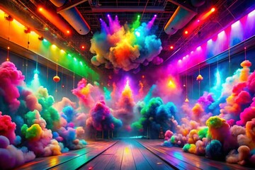 abstract multicolored powder splatted on white background, Freeze motion of color powder exploding