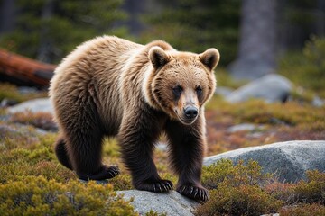 Obraz premium Playful Bear Cub Discovering Wilderness in North America