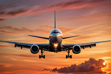 Obraz premium front view of photorealistic passenger plane landing