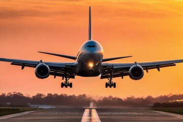 Naklejka premium front view of photorealistic passenger plane landing