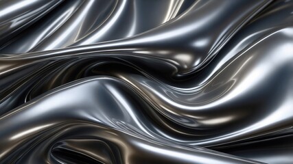 Close up texture of liquid shiny metal in silver gray color with highlights and shimmers. Liquid metallic texture, backdrop for web promotion. Generative AI 3d rendering illustration imitation