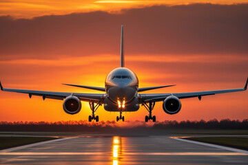 Obraz premium front view of photorealistic passenger plane landing