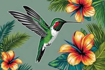 Fototapeta premium Colorful Tropical Hummingbird Artwork in Stunning Exotic Nature Scene