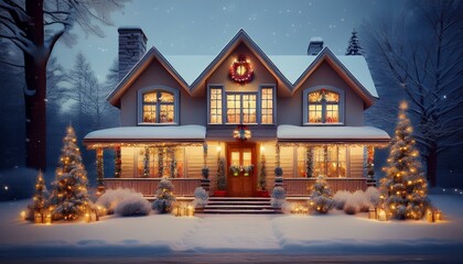 크리스마스 장식으로 외관을 꾸며놓은 집