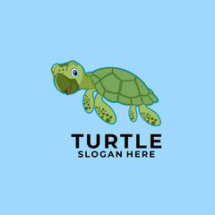 Cute sea turtle cartoon vector icon, Cute Funny turtle cartoon vector illustration on blue background