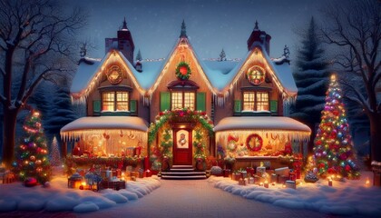 크리스마스 장식으로 외관을 꾸며놓은 집