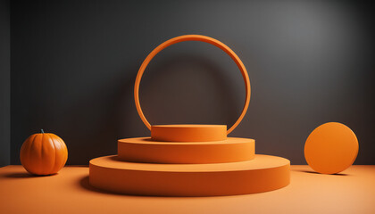 Orange podium and minimal abstract background for Halloween, 3d rendering geometric shape, Stage for awards on website in modern.