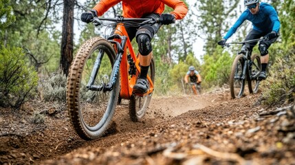 Mountain biker navigating a winding trail through a forest