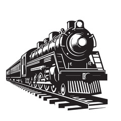 Train silhouette vector design. Vintage train illustration black and white.