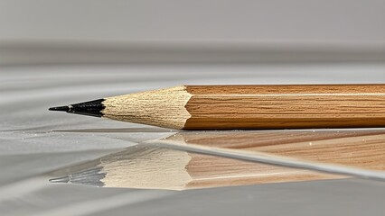 Obraz premium A sharpened wooden pencil lying on a reflective surface