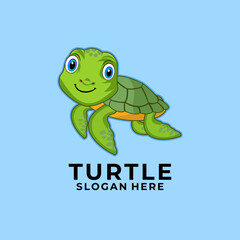 Cute sea turtle cartoon vector icon, Cute Funny turtle cartoon vector illustration on blue background