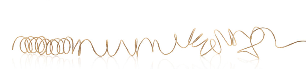 Naklejka premium Abstract line of paper covered craft wire isolated on white background. Tangled paper string with internal wire.
