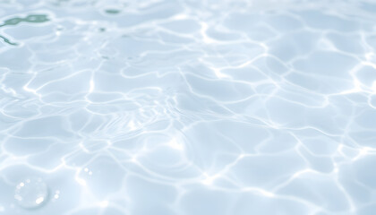 Obraz premium White water with ripples on the surface. Defocus blurred transparent white colored clear calm water surface texture with splashes and bubbles. Water waves with shining pattern texture background