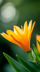 Vibrant orange flower blooming amidst lush green foliage in a tranquil garden setting during the spring season
