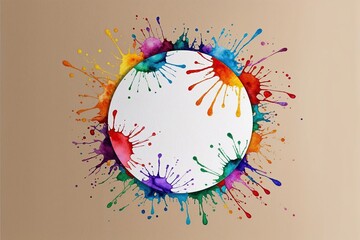 Vibrant Eclectic Watercolor Circular Artwork with Playful Color Splashes on Blank Canvas