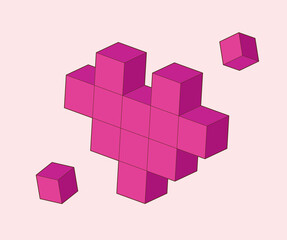 Hearth made by blocks. Red and Pink Toy building block, bricks for children. Vector isometric illustration.