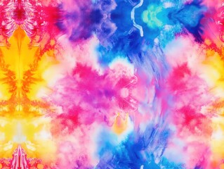 Fototapeta premium Vibrant Abstract Watercolor Background with Bold Splashes of Pink, Blue, Yellow, and Orange Creating a Dreamy Artistic Atmosphere for Creative Projects