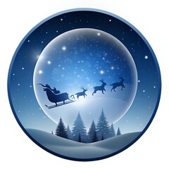 santa claus on a sleigh with christmas tree lettering in ribbon and bundle of merry christmas flat style icons