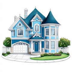 Classic Victorian Style 2D Cartoon House Illustration