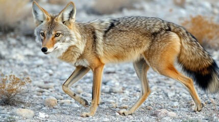 Fototapeta premium A Coyote Walking on a Rocky Terrain