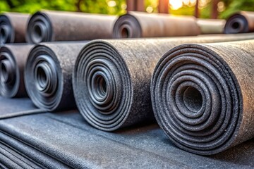 Close-up View of New Black Roofing Felt Rolls Highlighting Texture and Quality for Home Improvement Projects in Construction and Renovation Applications