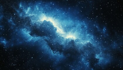 Fototapeta premium Vast Cosmic Nebula Glowing in Deep Space with Stars Twinkling Amidst Blue and Black Background, Creating an Enigmatic Scene of the Universe