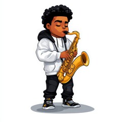 Naklejka premium Cartoon Character Playing Saxophone in 2D Illustration