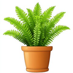 Vibrant Cartoon Illustration of a Potted Fern Plant