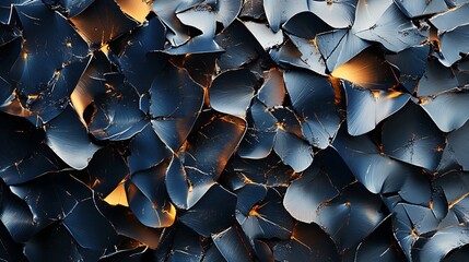 Fototapeta premium Abstract background of dark blue and gold, resembling cracked and shattered glass.