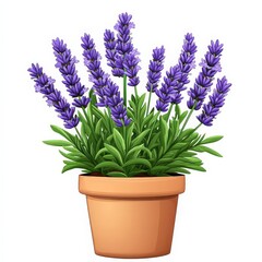 Naklejka premium Cartoon Illustration of a Potted Lavender Plant