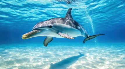 A Dolphin Swimming Under the Surface of the Ocean