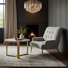 relaxing room decoration with a minimalist and modern  sofa with a house background