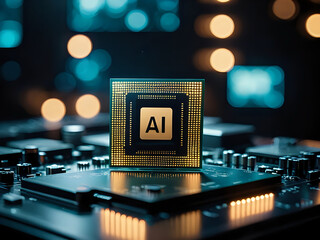 electronic circuit board with processor chips technology, artificial intelligence