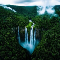 Majestic Waterfalls of Jog Falls in Greenery