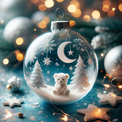 boule de No&euml;l ourson blanc