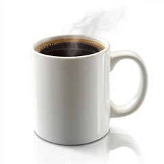 A warm mug filled with rich black coffee releases gentle steam, capturing a tranquil moment