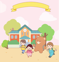 children, elementary school, school, education, opening, admission, children, playground, baby bear, children, school bag, pleasant,
