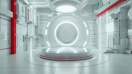 Digital technology white and red laboratory round booth poster background
