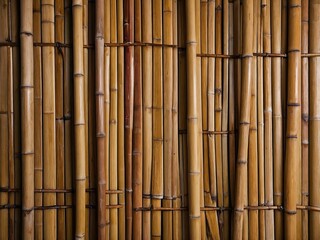 Vertical bamboo rods aligned to form a natural texture with rustic and eco-friendly appeal