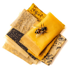 Beeswax wraps are displayed in various colors and patterns, emphasizing sustainable food storage solutions