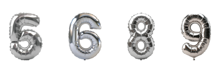 Silver Foil Balloon Shaped Like Number Set on Isolated Background