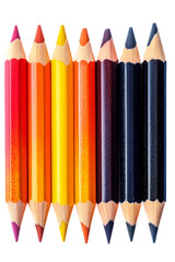 Fototapeta premium Eight colored pencils showcase a gradient of red, orange, yellow, violet, and blue on a white background