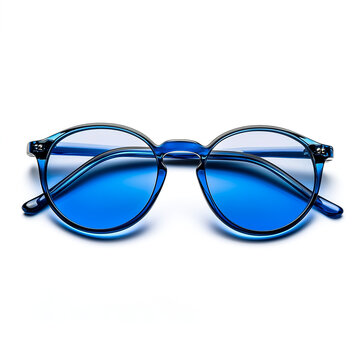 Trendy blue round sunglasses with clear lenses, showcasing vibrant modern fashion accessories