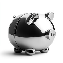 A sleek piggy bank designed with a reflective chrome finish, adding a contemporary touch to saving money
