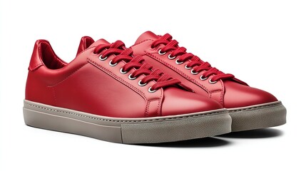 Stylish red sneaker with white sole on white background.