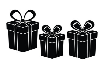 Minimal Gift Box Icon Vector - Flat Design with Ribbon, Silhouette, Holiday Celebration, Elegant Line Art