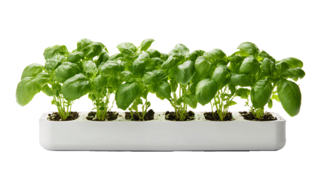 Hydroponic basil plant with lush leaves
