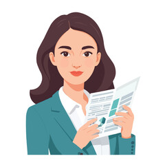 Asian Businesswoman Reading Documents flat 