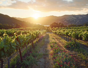 Fototapeta premium Vineyard Sunset.